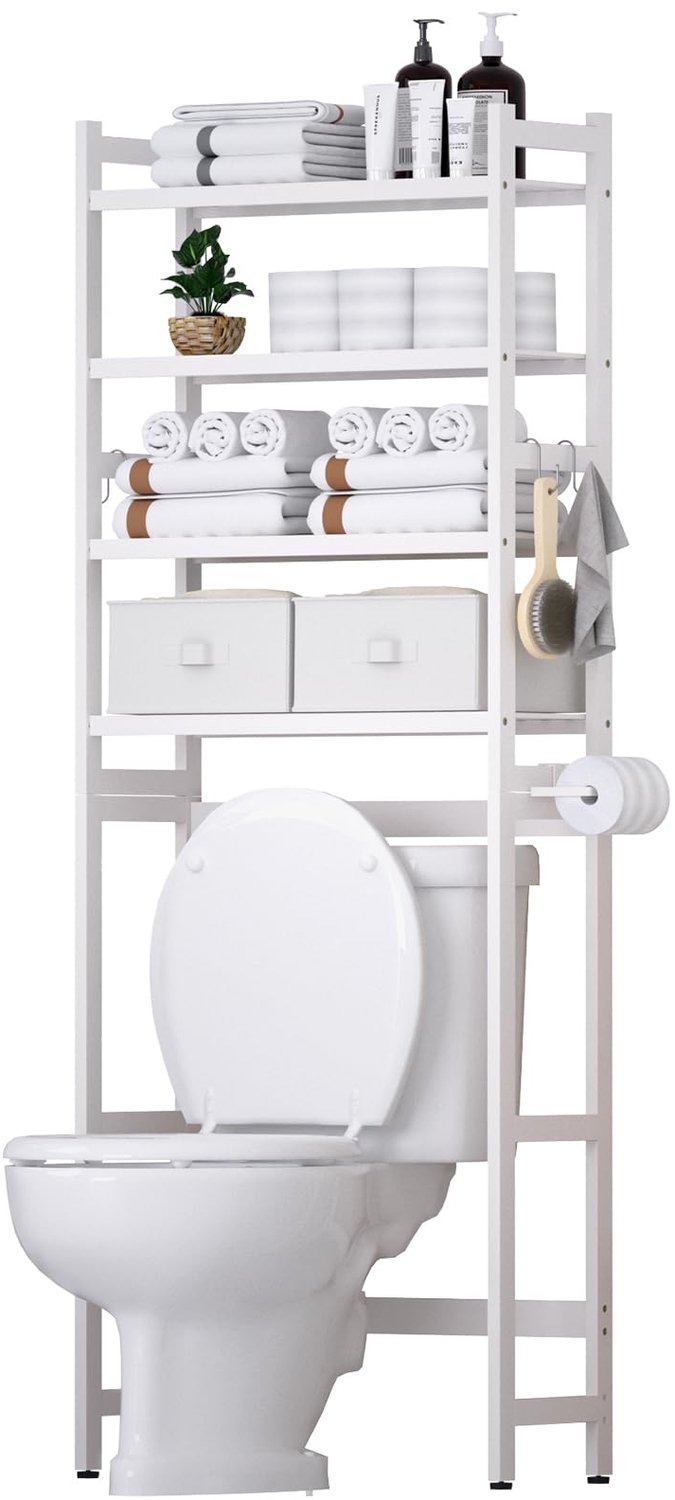 Bamboe Toilet Rek met 2 Mandjes en 4 Haken