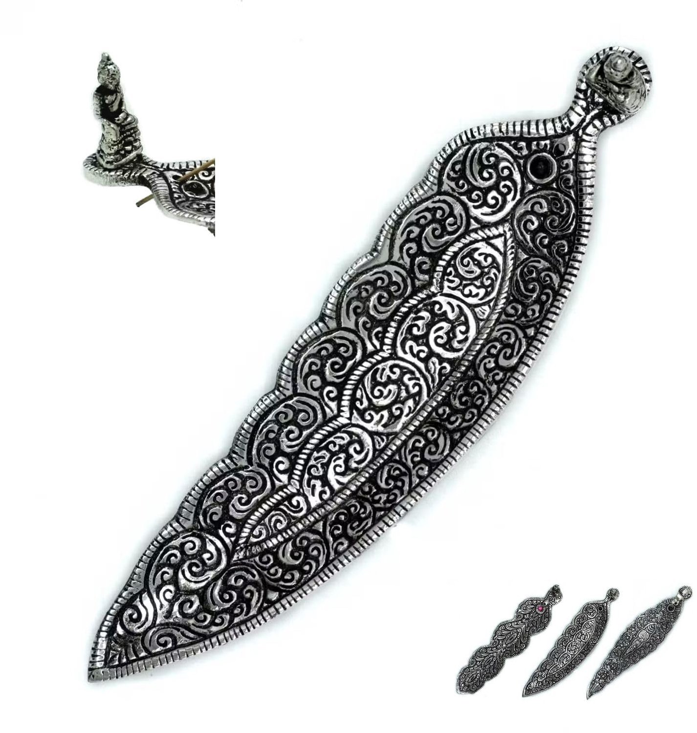 Incense Stick Holder van Gepolijst Aluminium met Boeddha of Olifant - Voor Wierook en Meditatie