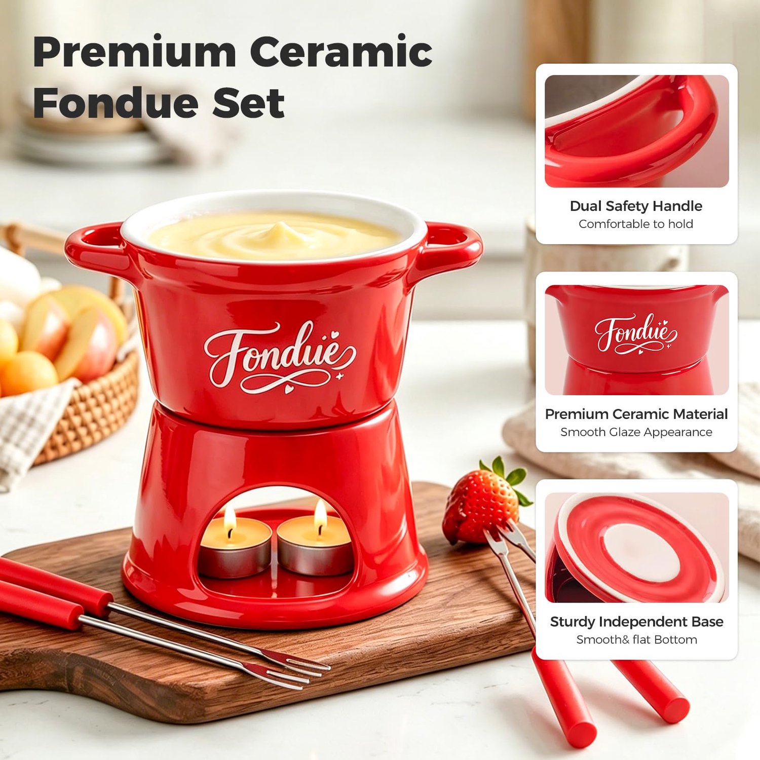 Keramische Kaasfondueset met Mini-Chocoladefonduebeker en Vorken – foto 5