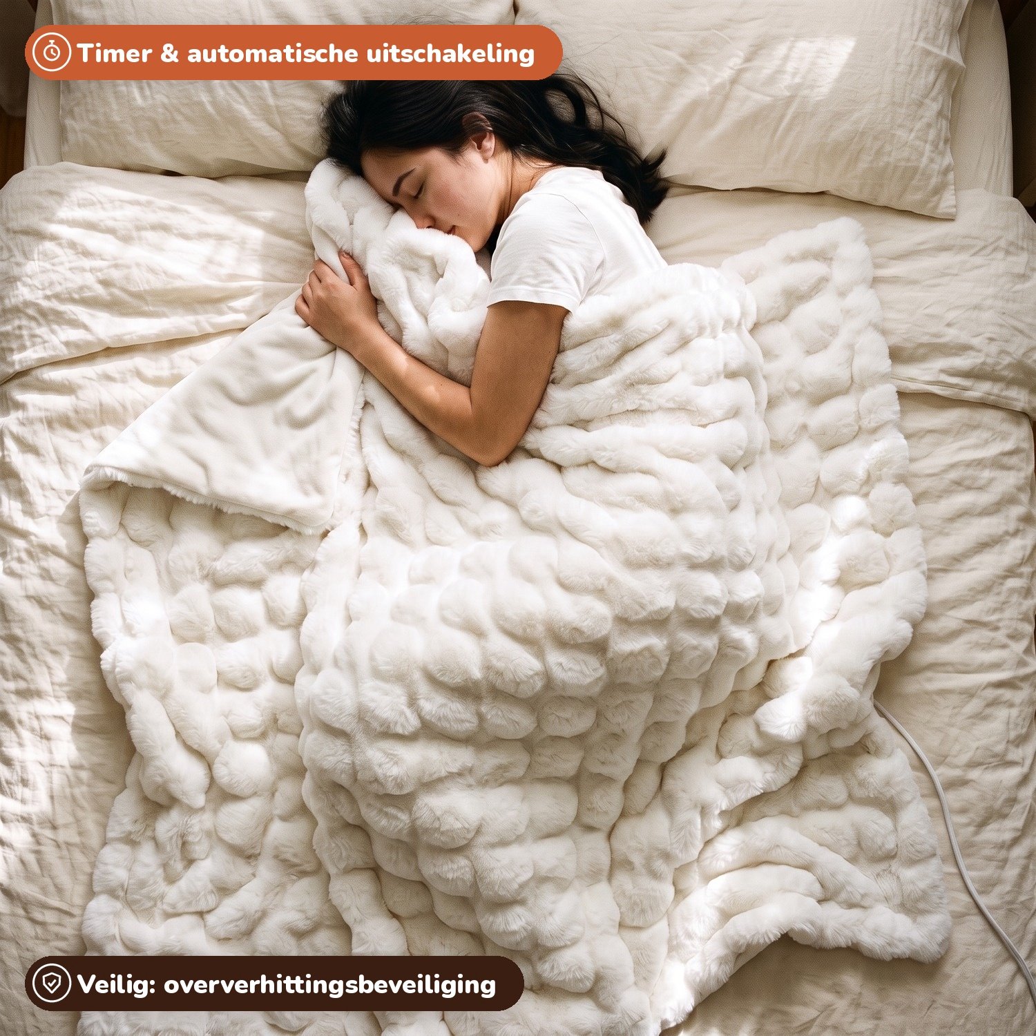 Lopoleis Elektrische Deken – XXL 180x150 cm – 6 Warmtestanden – Verwarmingsdeken – Bovendeken & Warmtedeken – Omslagdeken & Knuffeldeken – Bubbel Faux Fur – Wit – foto 7