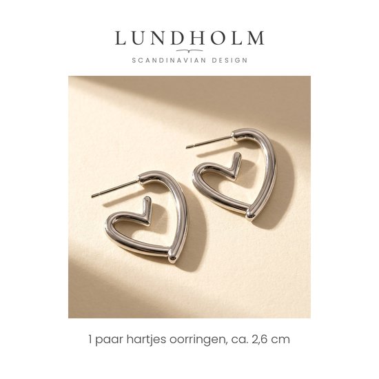 Lundholm zilverkleurige hartjes oorbellen, 1 paar, ca. 2,6 cm.