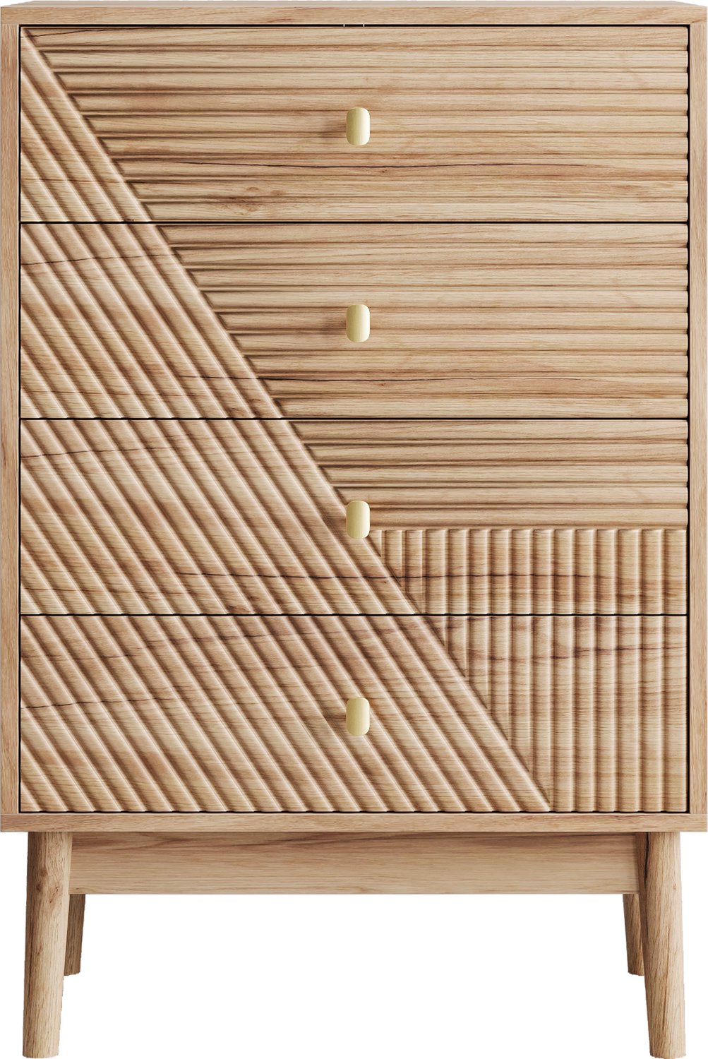Ropilly Ladekast met vier lades - 60 x 40 x 90 cm - Ruime lades met metalen knoppen - MDF in eikenkleur - Voor slaapkamer, woonkamer of hal