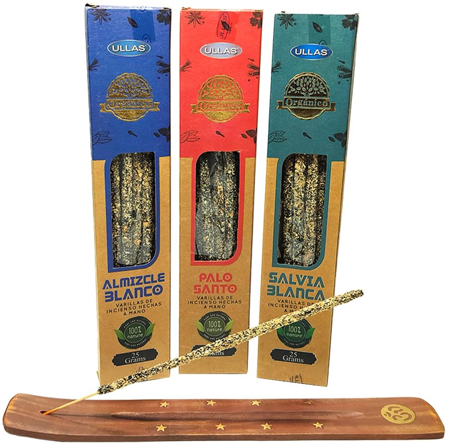 Set van 3 Stuks Natuurlijke Organische Wierook - Palo Santo, Witte Salie en Witte Muskus