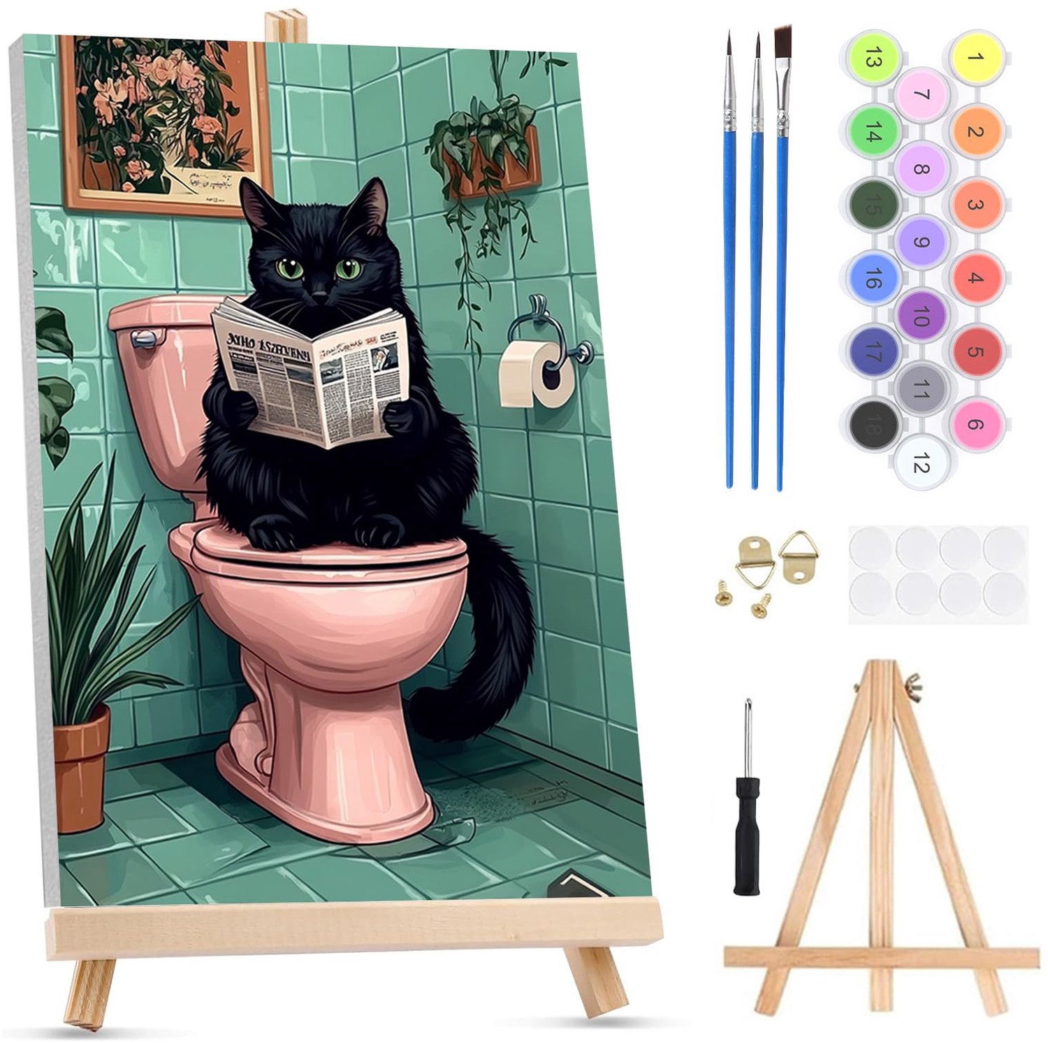 Schilderen op Nummer Kit voor Volwassenen - Kat op Verfdoek met Houten Easel