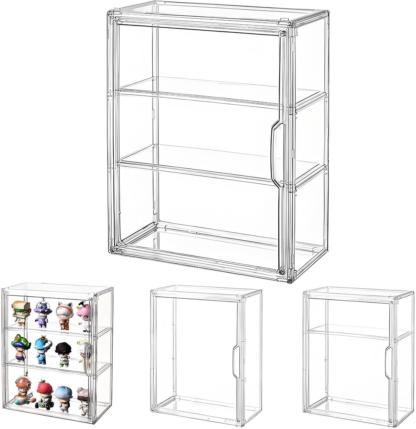 Acryl Display Case met 2 Verwijderbare Planken en 3 Niveaus