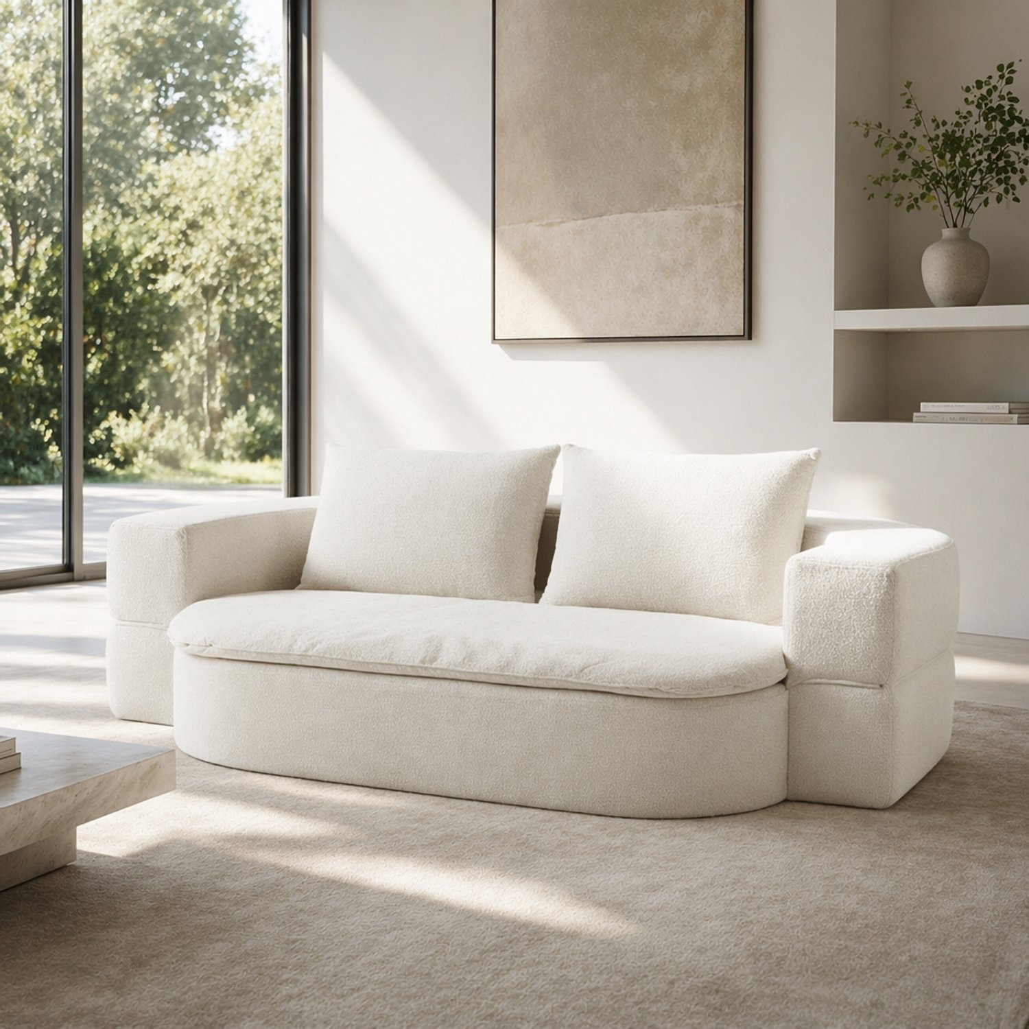 Wishdor Uitklapbare slaapbank - Opvouwbaar met 2 kussens en deken - Omvormbaar van zitplek tot bed - Afneembare bekleding - Woonkamer logeerkamer - Flanellen stof - Gebroken wit - 200 x 130 x 60 cm