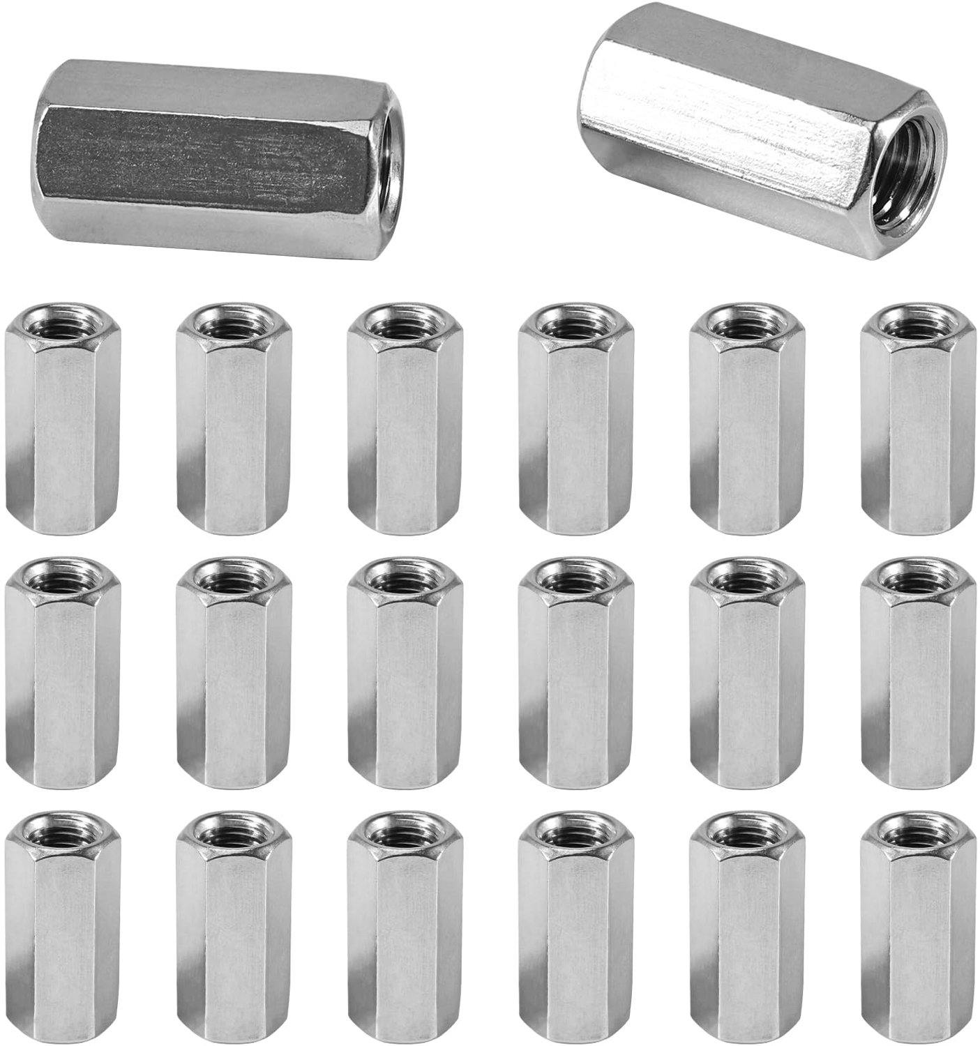 Set van 20 RVS Lange Hex Moeren M8