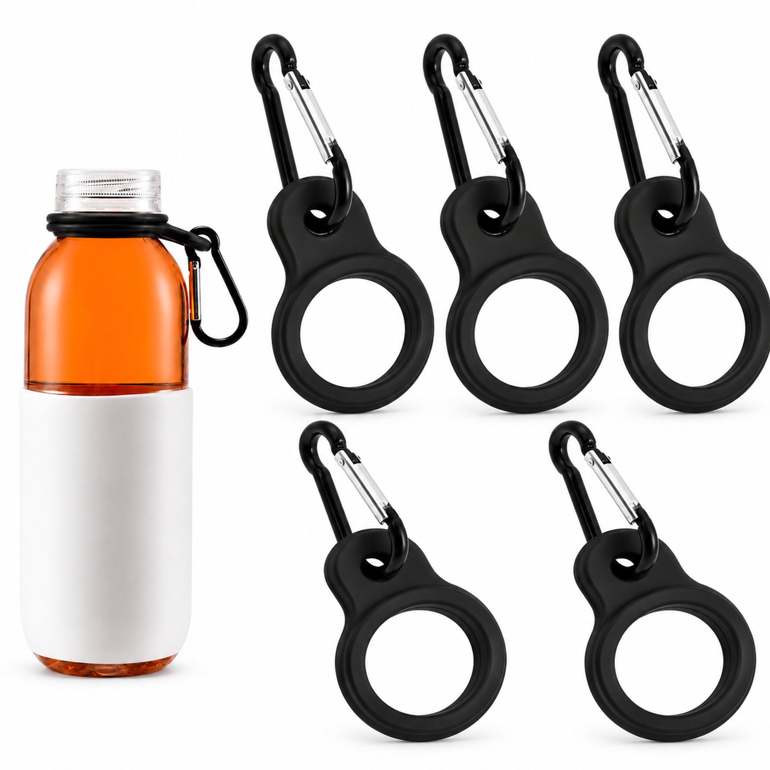 Consumerce® Siliconen Festival Fles Houder - Zwart - 5 Stuks - Waterzak - Flessen Dop Cap - Fleshouder - Broekhanger - Wandelen - Outdoor Hiken - Party