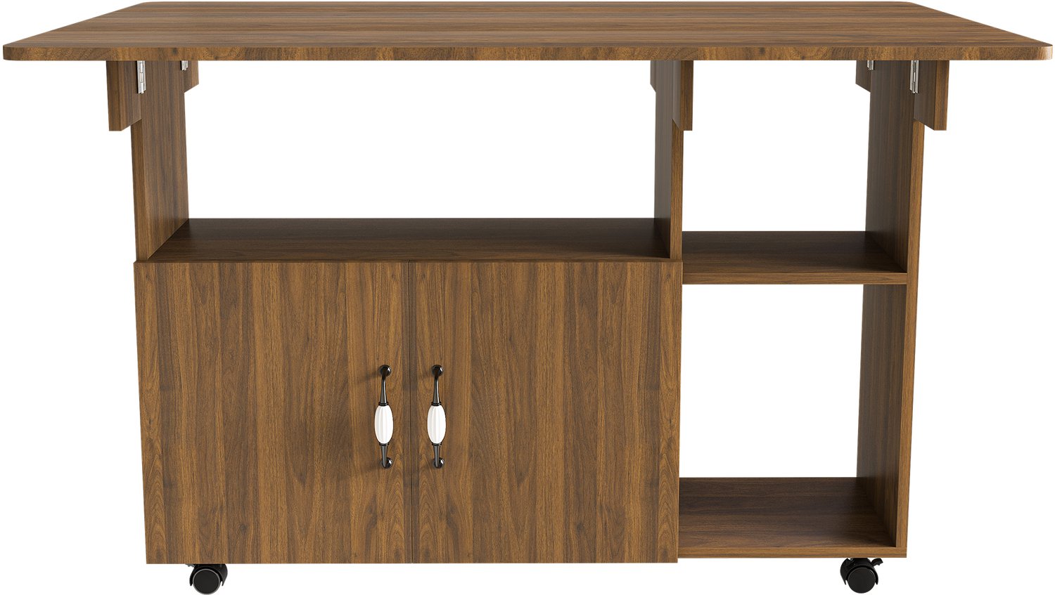 SONNENH Inklapbare eettafel op wielen met opbergkast - MDF - 110 x 70 cm - Walnootlook