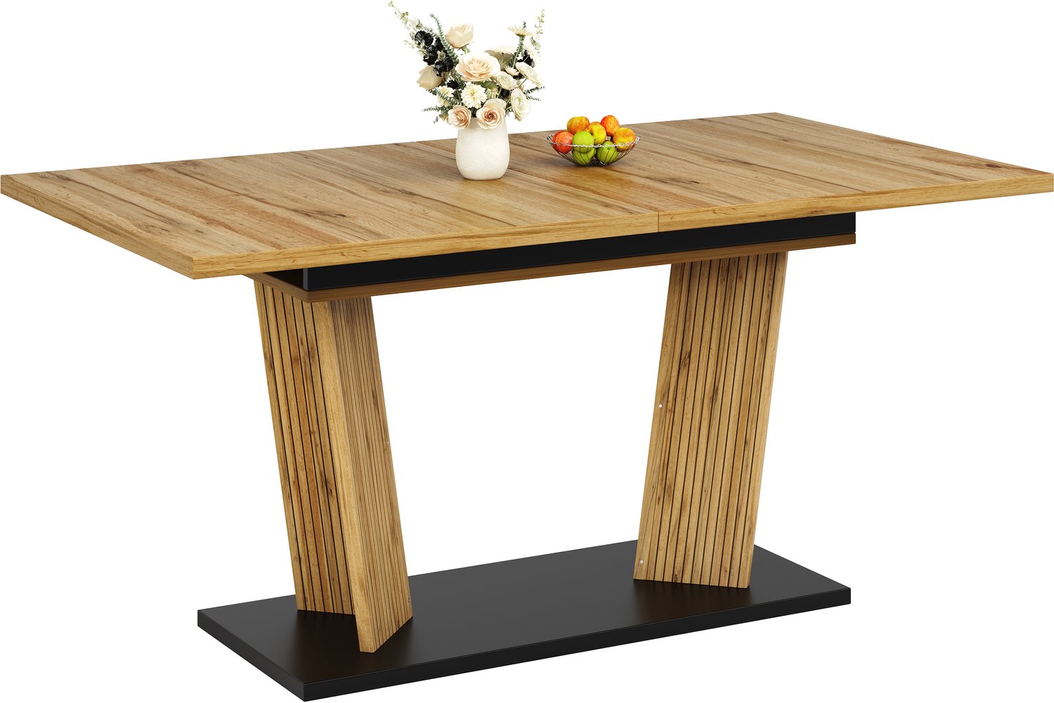 SONNENH Uitschuifbare eettafel - 120 tot 160 cm - Dubbele geribde steun - Eikenlook / Zwart