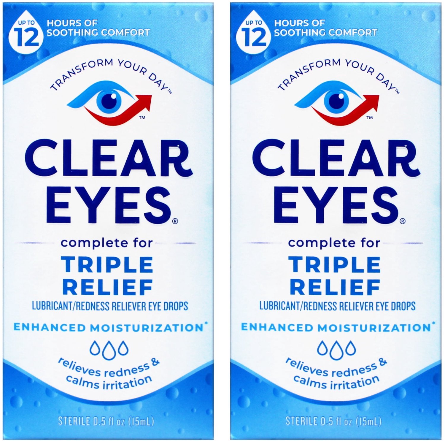 (2 pack) Clear Eyes Triple Action – Oogdruppels tegen Rode, Droge & Branderige Ogen – 2x 15 ml