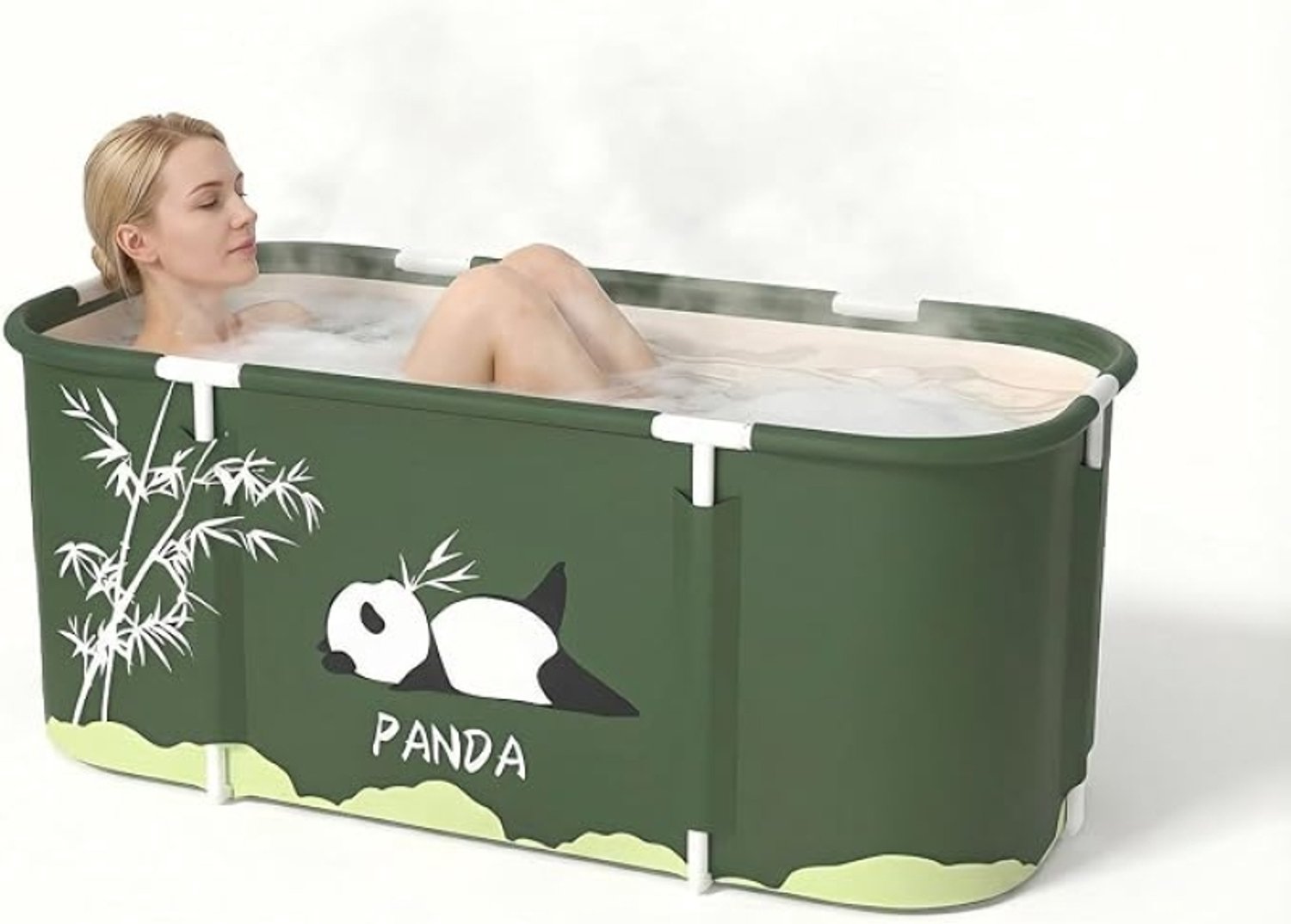 Opvouwbaar Relax Ligbad Volwassenen 115 x 50 cm - Draagbaar Inloopbad met Panda Print, 6 Lagen, Inclusief Waterkussen, Afvoerbuis en Opbergtas
