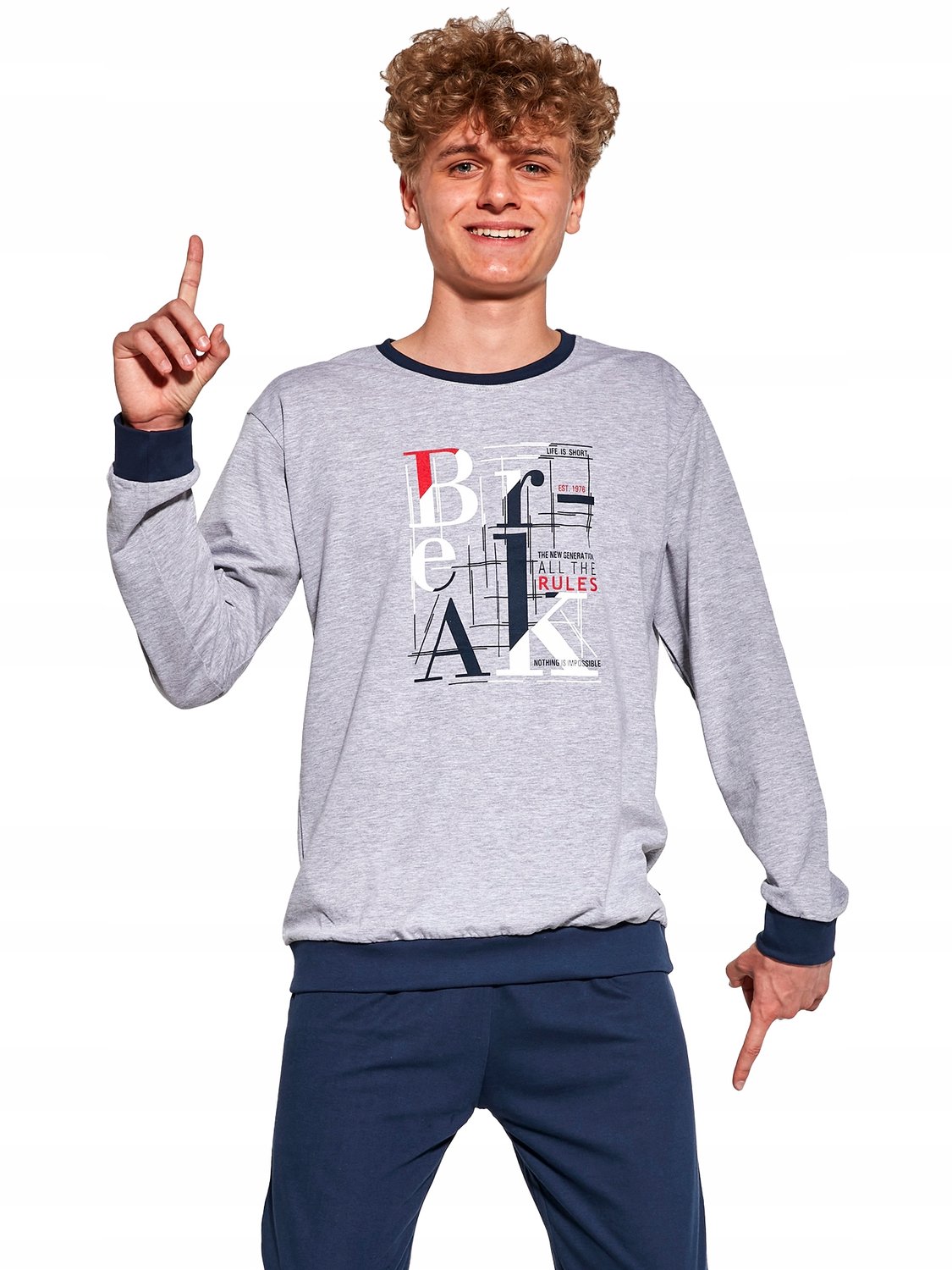 Cornette Break Rules Pyjama Jongens 182/L Melange Marineblauw