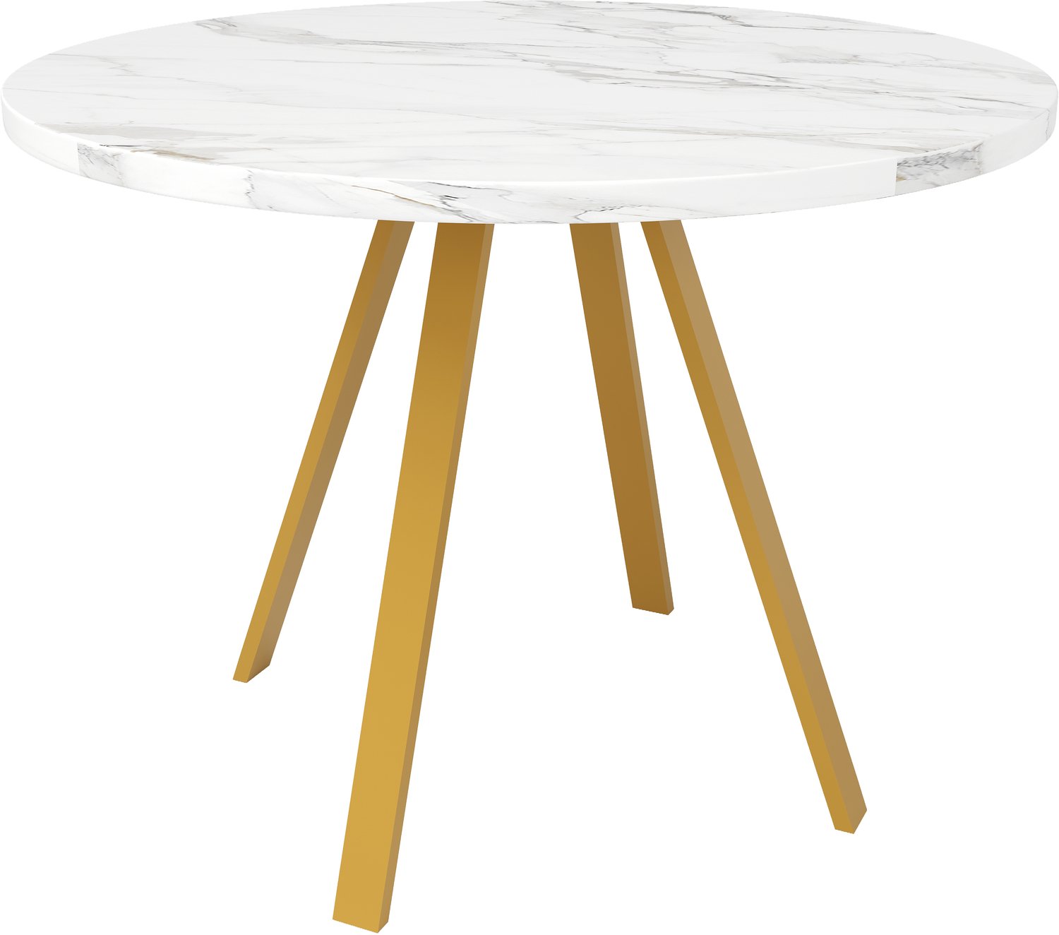 SONNENH Eettafel - Witte marmerlook - Ø 80 cm - 80 x 80 x 75 cm - Wit/goudkleurig