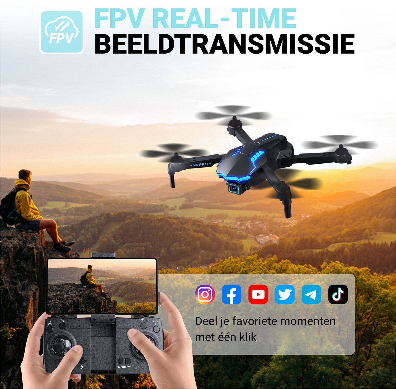 HAWX X6 Drone - Drone met 4K Camera - Mini drone - Voor Kinderen/Volwassenen - Drones - Tot 90 Minuten Vliegen - Incl. 3 Batterijen, Opbergtas, Landing Pad — afbeelding 3