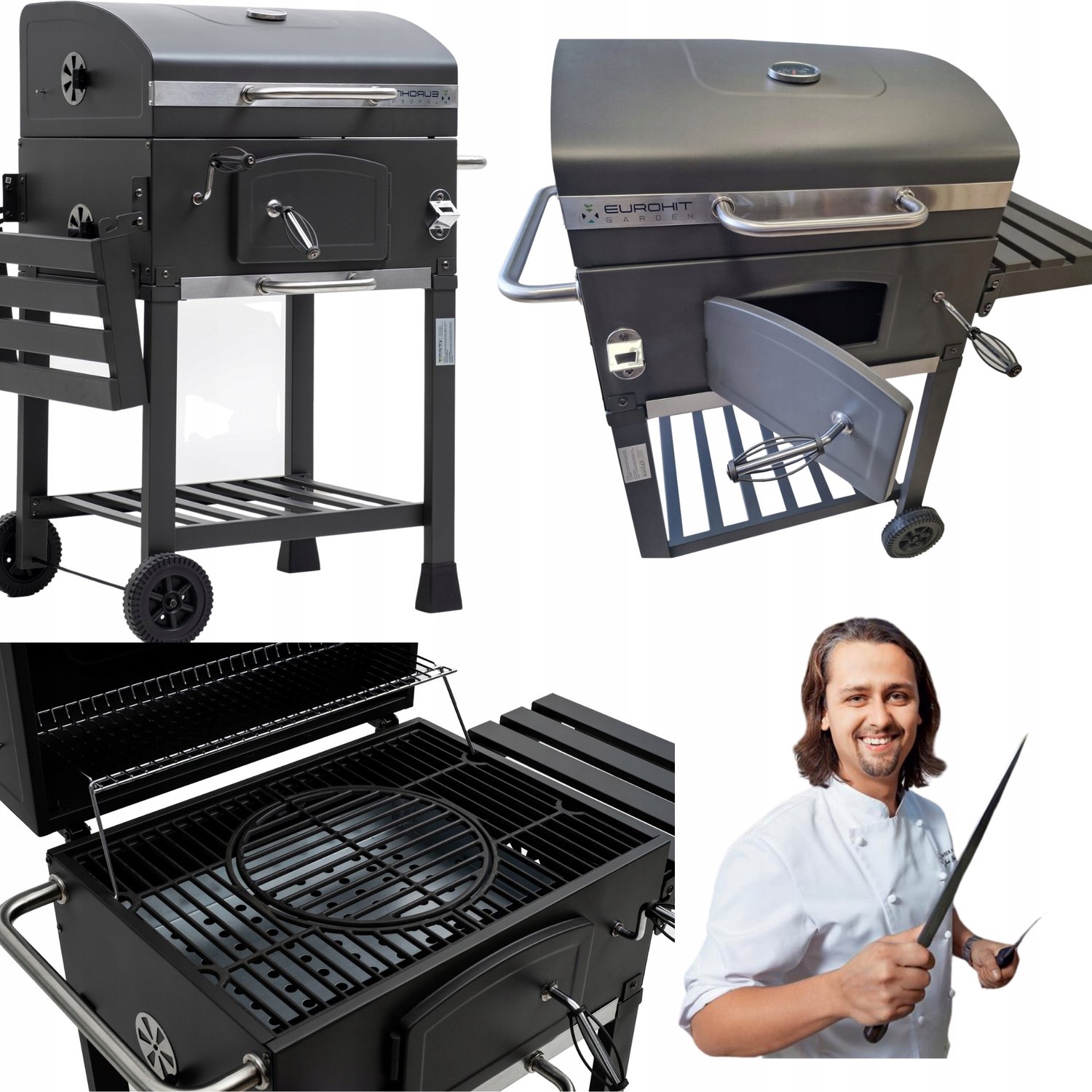 Merkloos Grote Koolgrill met Gietijzeren Rooster en Deksel
