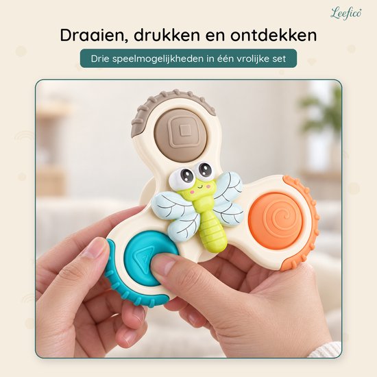 Leefico Fidget Spinners Baby met Zuignap XL Insecten - Badspeelgoed Baby - Sensorisch Speelgoed - Set van 3 Stuks van Leefico — afbeelding 2