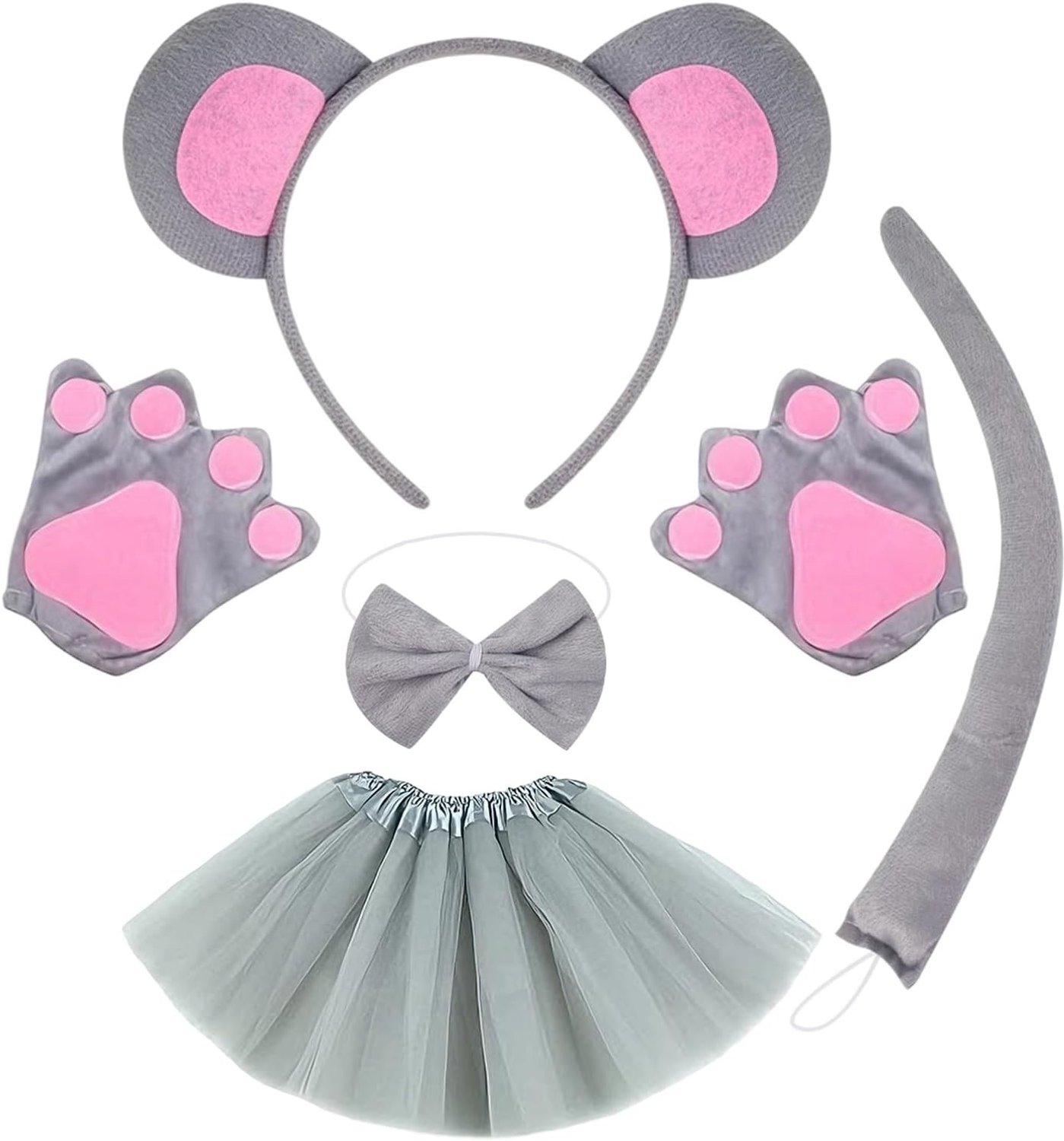 Muis Kostuum Set voor Halloween, Inclusief Haarbanden, Strik, Staart en Rok voor Volwassenen en Kinderen, Perfect voor Feestjes en Kinderdag Activiteiten