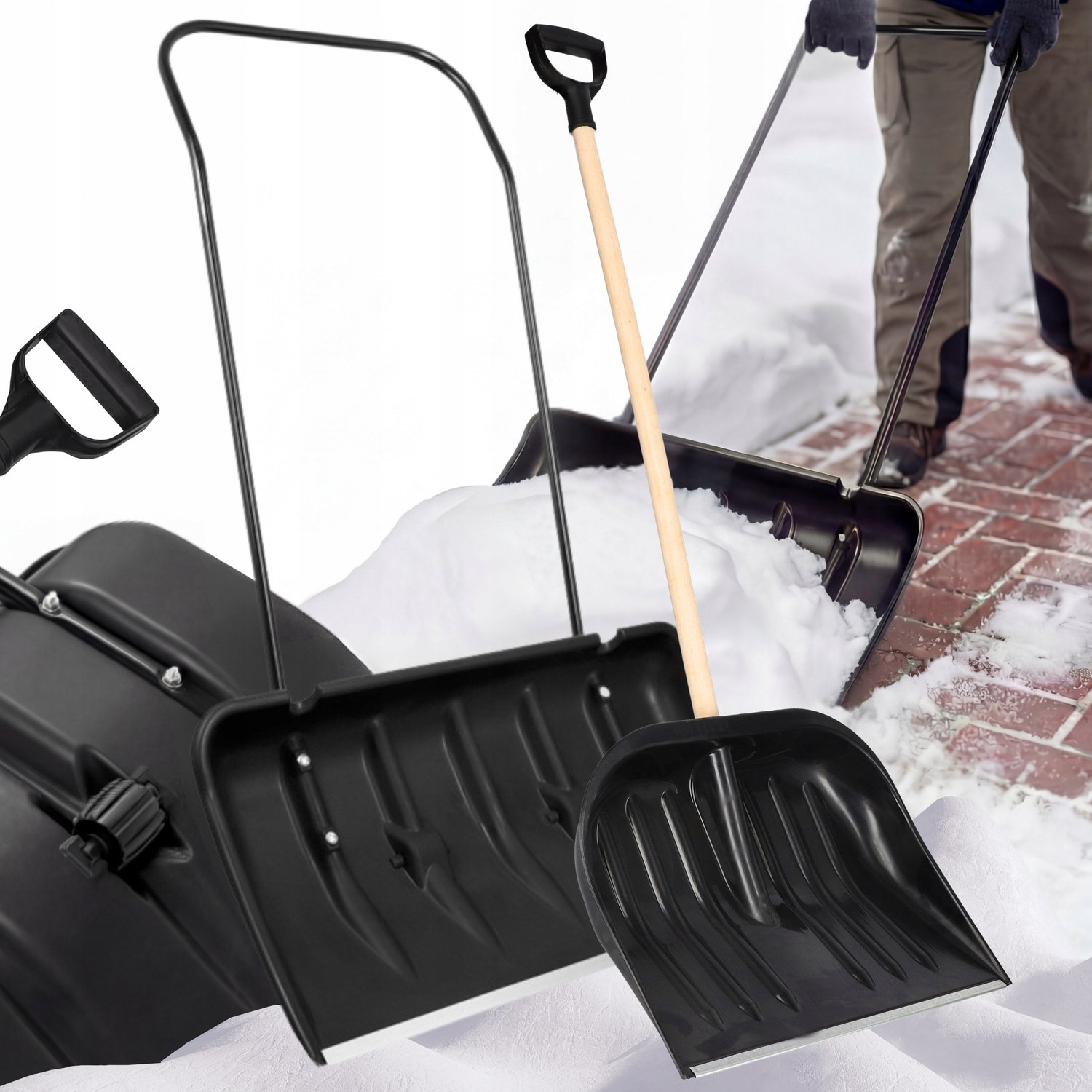 Grote set: sneeuwschuiver 82cm & sneeuwschop met metalen rand