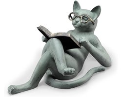 MAICOLA Literaire Kat Hars Tuindecoratie Kat Leest Met Glazen Sculptuur voor Tuin, Gazon, Thuiskantoor - Homevero
