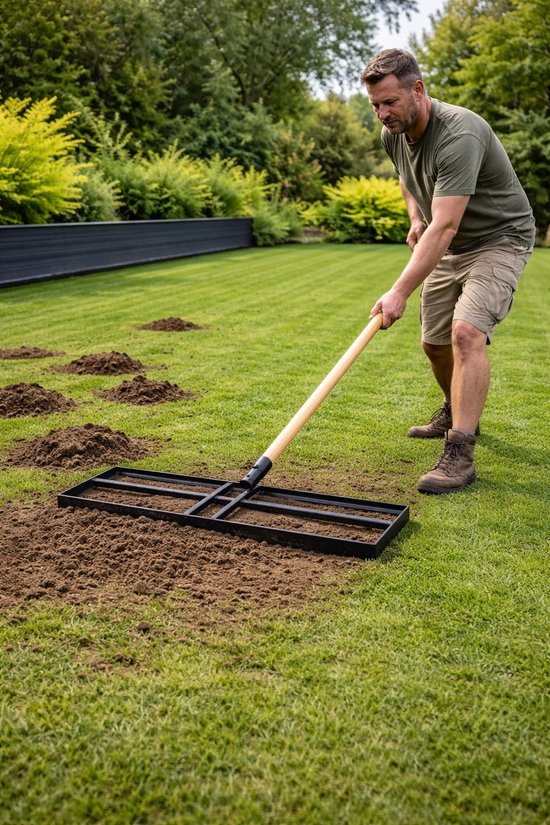 Handmatige Nivelleerhark Tuin 60x30cm - Egaliseer Grond & Verwijder Molshopen — afbeelding 3