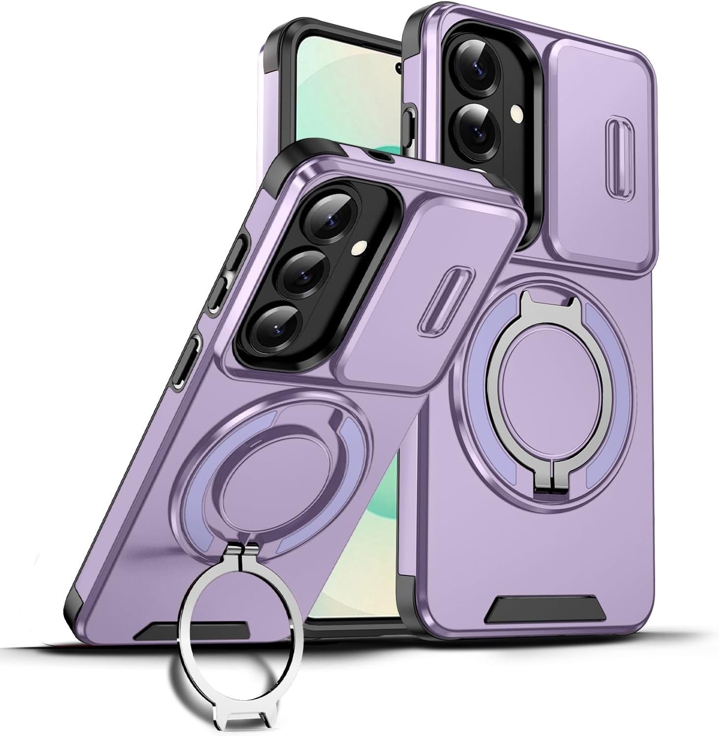 Robuuste en Schokbestendige Hoes voor Samsung Galaxy S26 met Sliding Camera Bescherming en 360 Graden Ringstand, Militaire Anti-Scratch Silicone