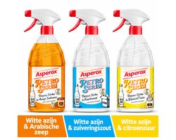 Asperox Retro Allesreiniger Spray – Set van 3 x 1 Liter – Witte Azijn met Arabische Zeep, Zuiveringszout & Citroenzuur