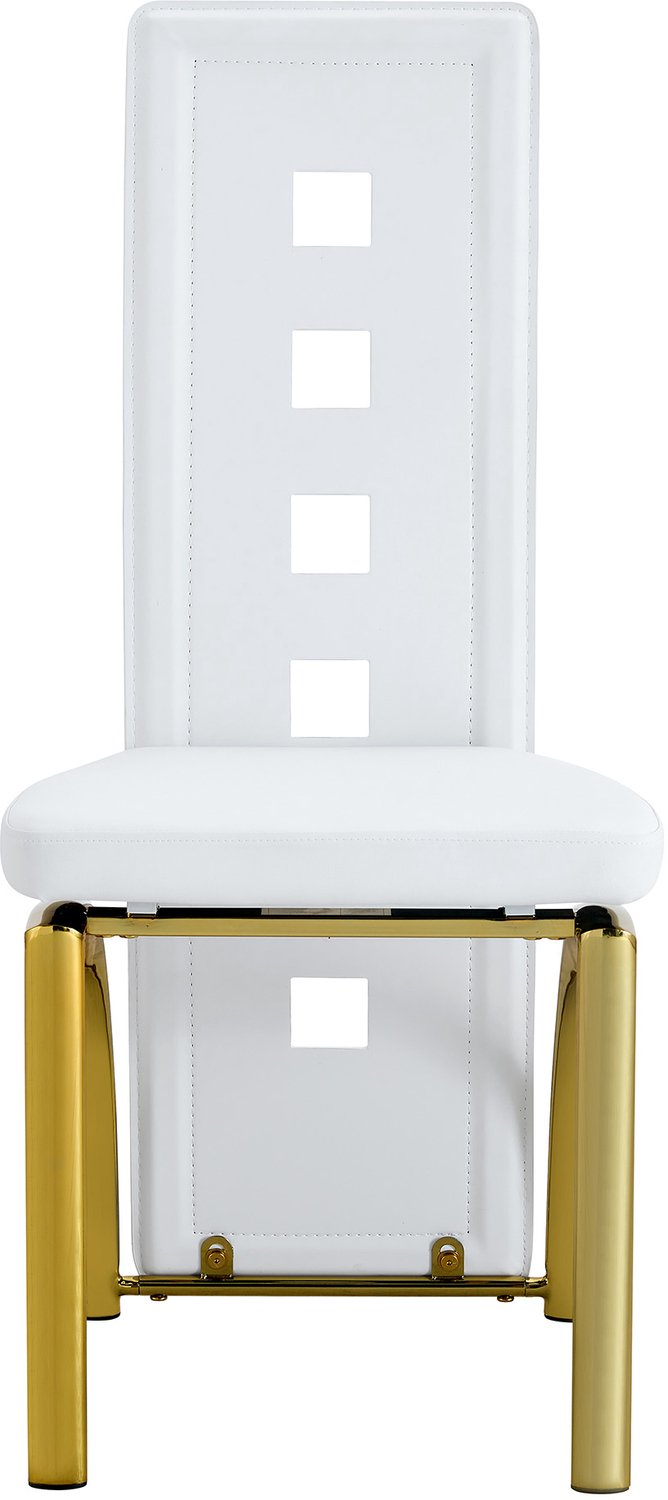 SONNENH Eetkamerstoelen set van 2 met uitsparingen in de hoge rug en goudkleurige metalen poten - Wit Wit en goudkleurig