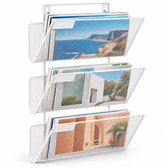 Tijdschriftenrek muur - 3 vakken - metaal - wit