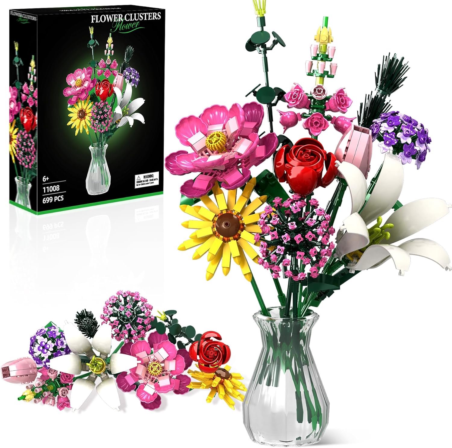 SnelShoppen - 699 Stukjes Bloemen Constructie Set - Realistische Botanische Bloemen - Creatieve Doe-Het-Zelf Decoratie - Duurzaam voor Woonkamer - Moe