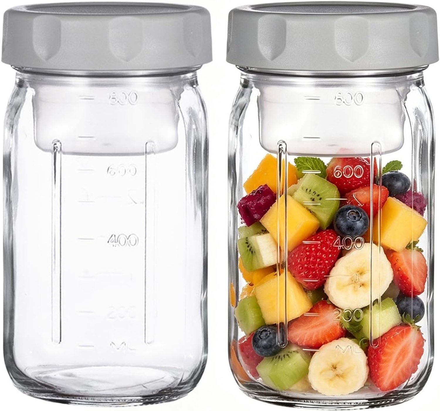 Glazen Salade Potten - Maaltijd Prep Containers - Gezond Eten - Aparte Dressing Cup - 2 stuks 1000ml - Veelkleurig