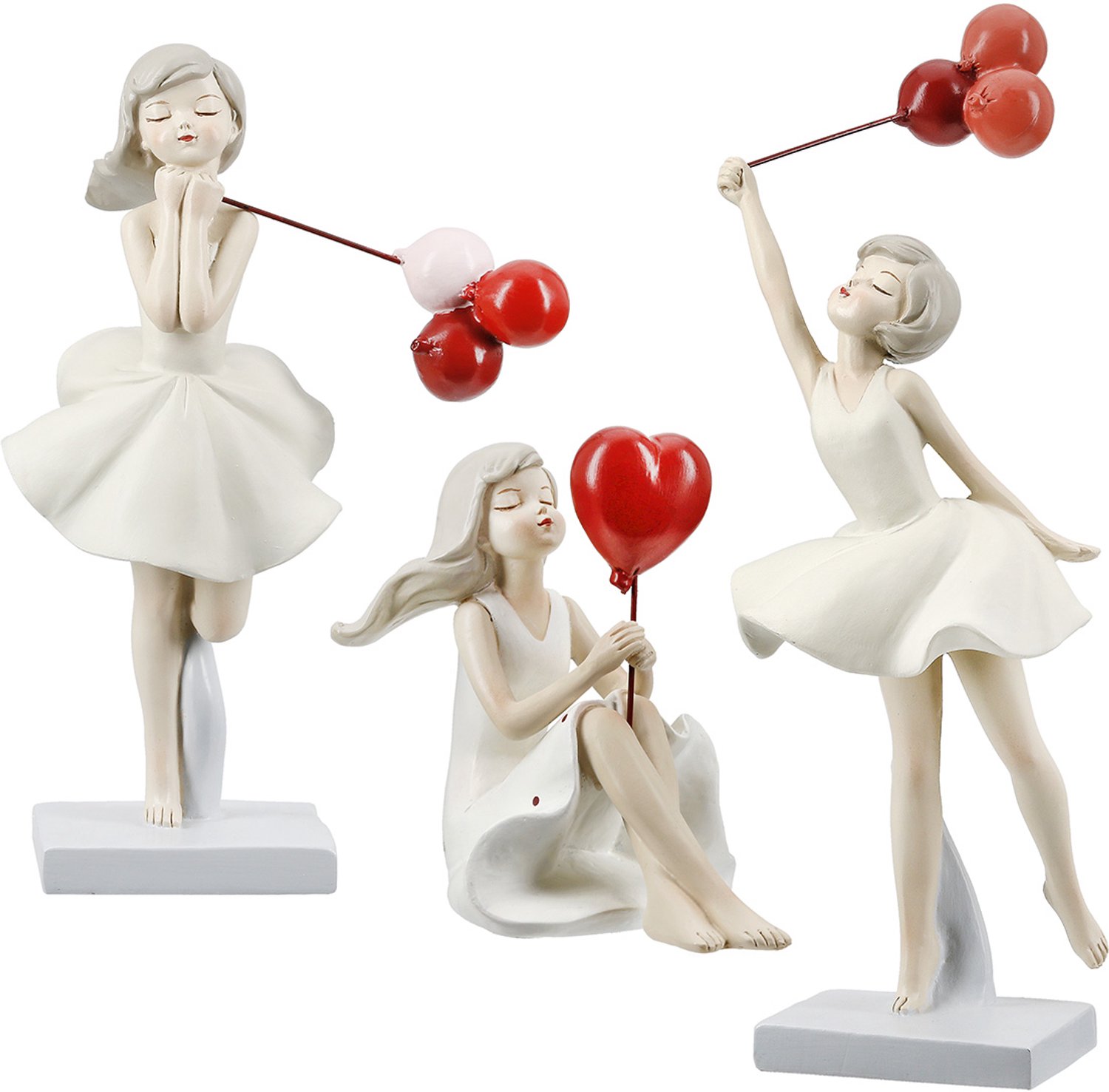 beeldjes set ladys in red - banksky style- set van 3 - polyresin 23/10/20 hoog woondecoraties handgeschilderd