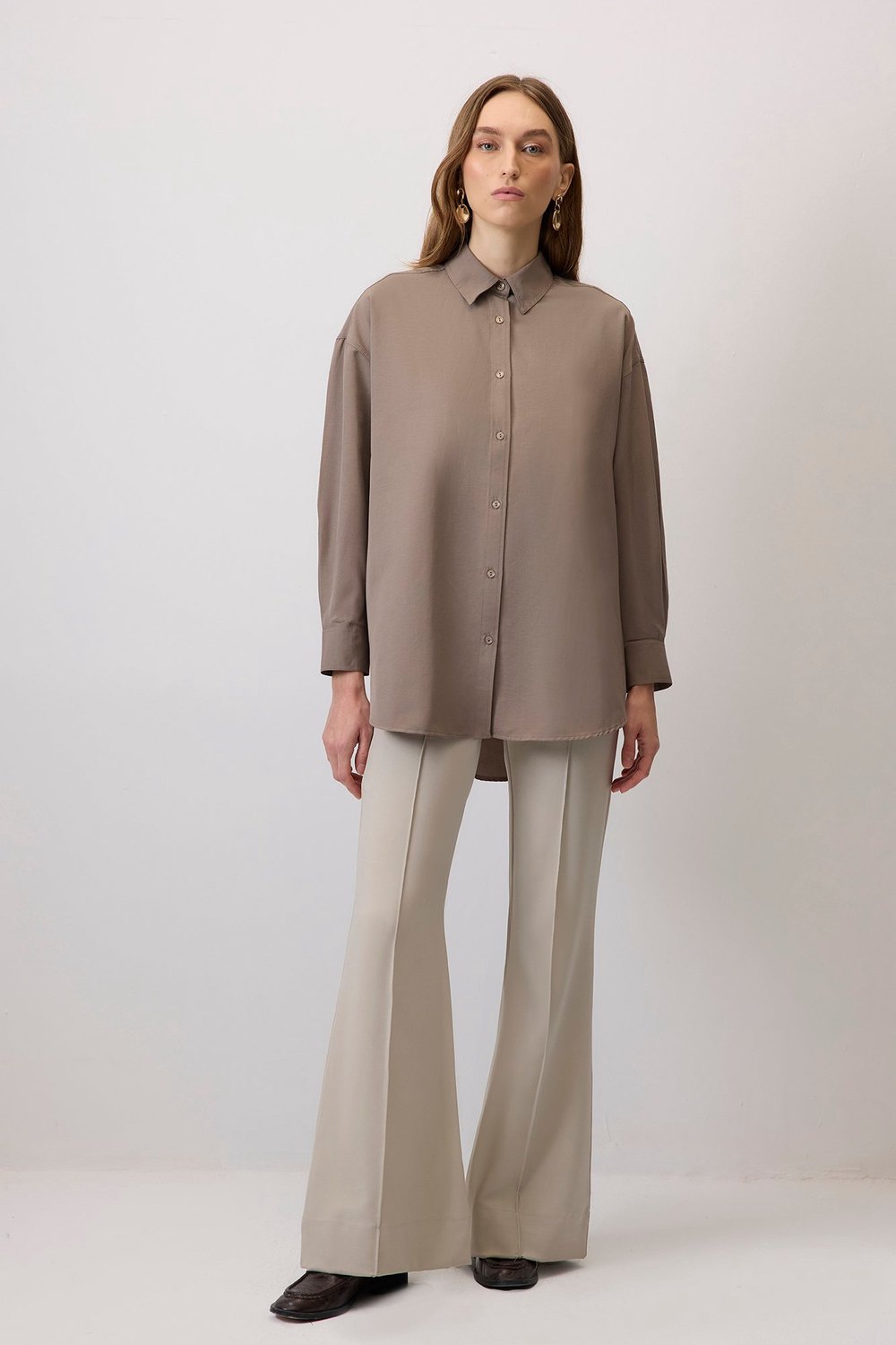 Touché Privé - Oversized poplin blouse - Taupe - Dames