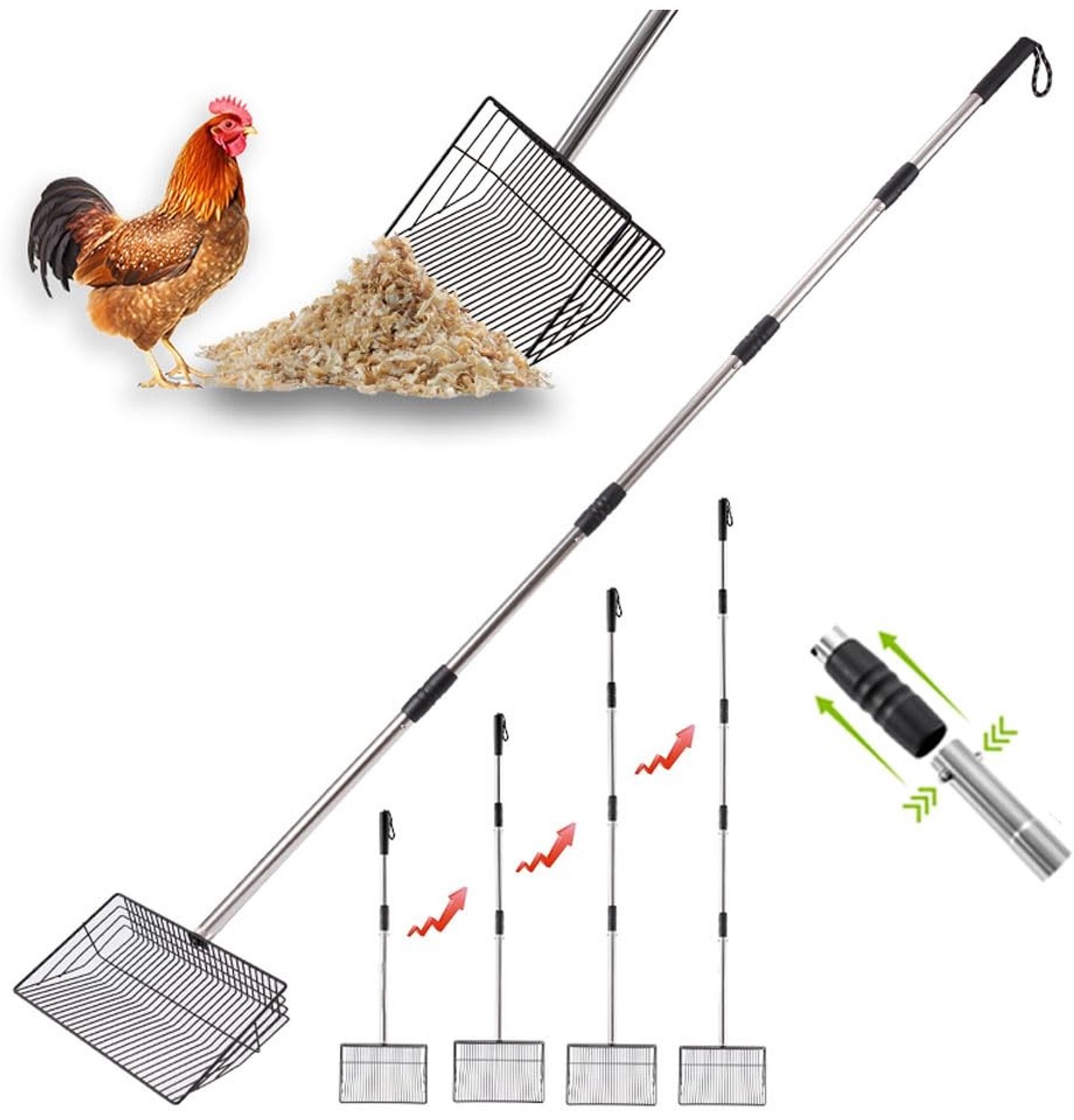 Grote 10 Inch Metaal Hennep Mest Schep - Verstelbare Schoonmaak Tool voor Kippenhok, Duurzaam en Efficiënt voor Dierenverzorging en Tuinonderhoud