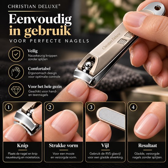 Christian Deluxe® Nagelknipper met Glasvijl - Nagelknipper - Glasvijl - Teennagelknipper - Pedicureset - Manicure set - Pedicure — afbeelding 5