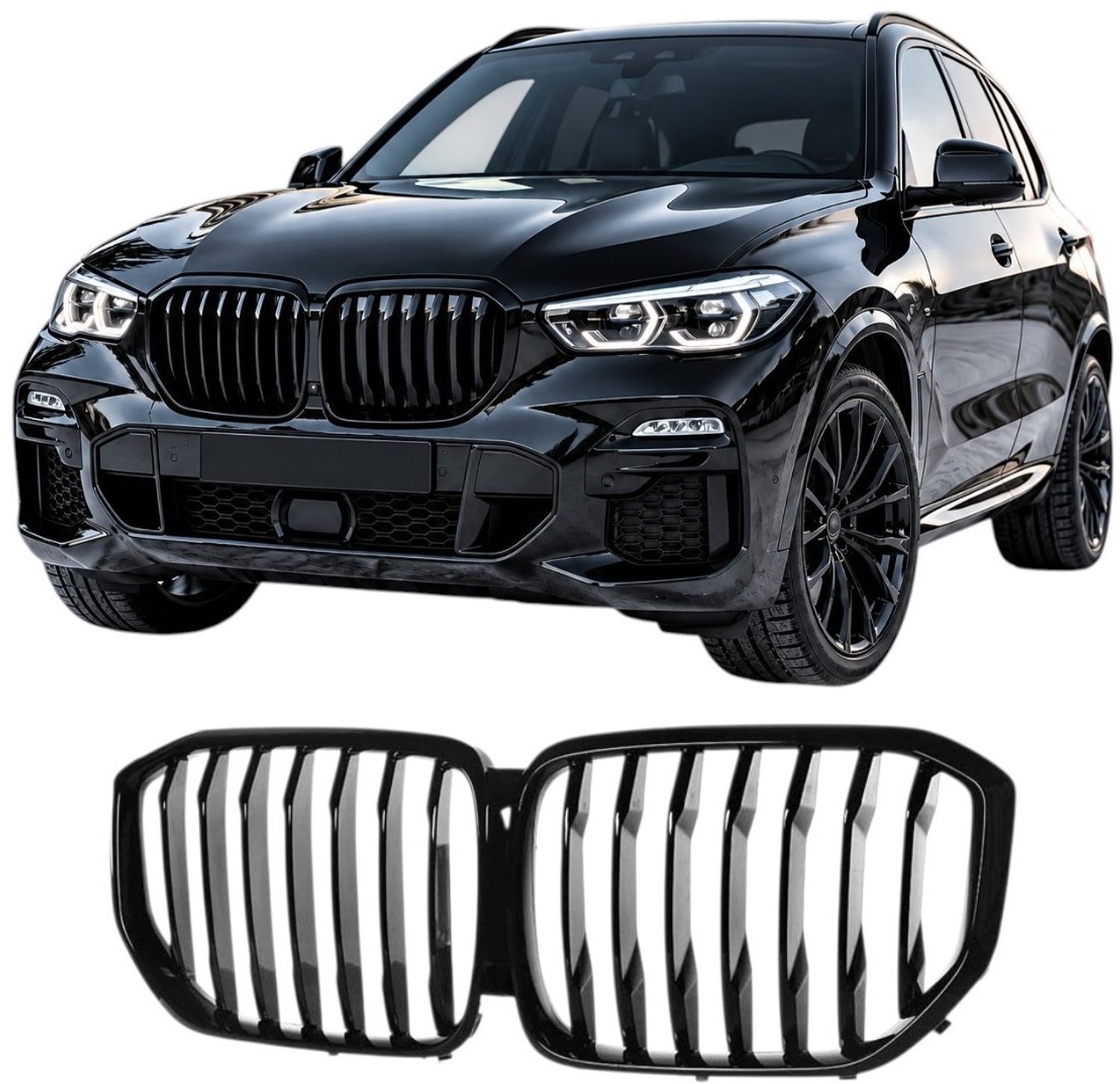 Nierengrille Geschikt voor BMW X5 G05 2018-2023 – Enkele Spijlen – Hoogglans Zwart
