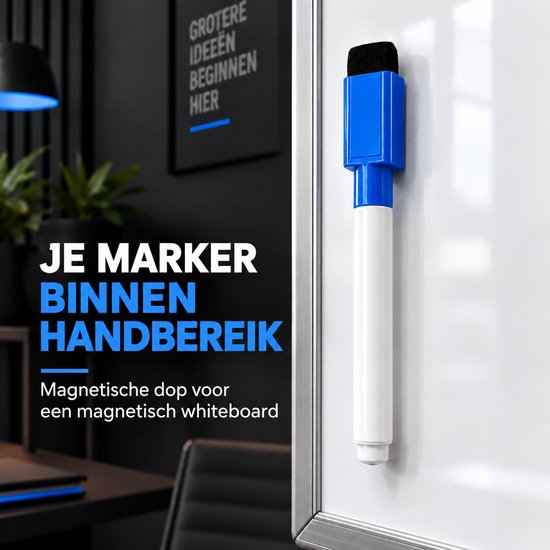 BlackBear Whiteboardmarkers - Blauw - 2 stuks - Met blauwe wisser - Magnetische dop met wissertje - Droog uitwisbaar