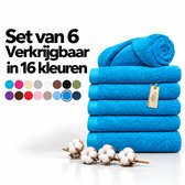 Set van 6 turquoise handdoeken, verkrijgbaar in 16 kleuren, met katoenbloemen.