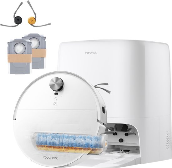 Roborock Qrevo Edge 2 Flow-Robotstofzuiger met dweilfunctie-SpiraFlow Realtime Zelfreinigende Rolmop 2.0-35000Pa-Dual Zero-Tangle-Systeem-AI Obstakelvermijding-Warmtewas dweil-tapijtbescherming