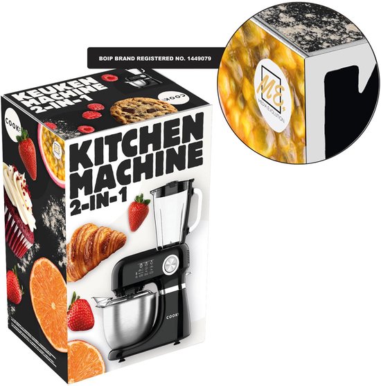 COOK-IT Keukenmachine 2-in-1 – Multifunctionele Keukenrobot met Blender – Keukenmixer met RVS Mengkom – Mixen, Kneden en Kloppen – Zwart — afbeelding 2
