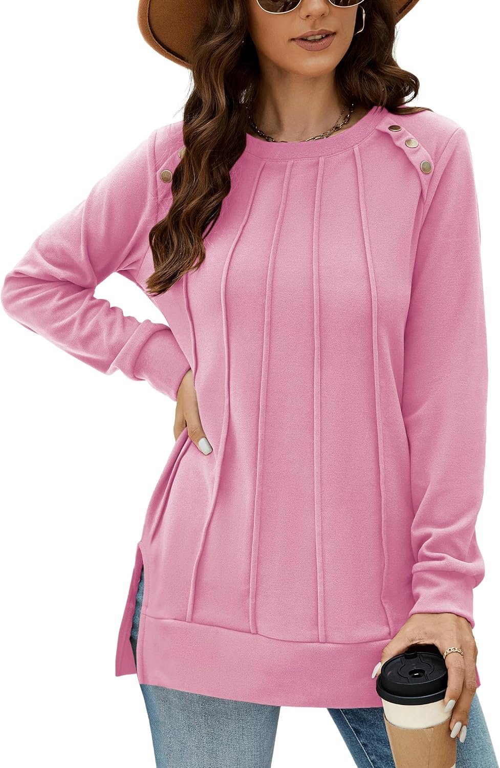 Shirt met ronde hals en plooien voor dames