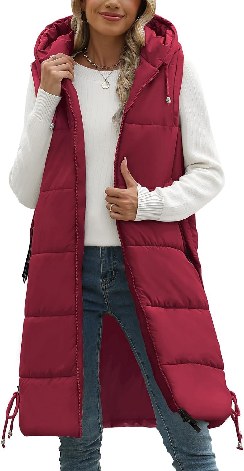 Vest met capuchon, lang model, voor herfst en winter