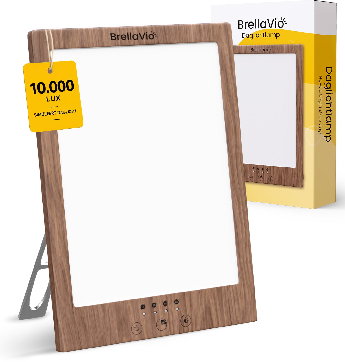 BrellaVio Daglichtlamp - 10.000 Lux - Hout kleur - Incl. Opberghoes - UV-vrije LED Lamp - Daglicht Lampen - Bureaulamp