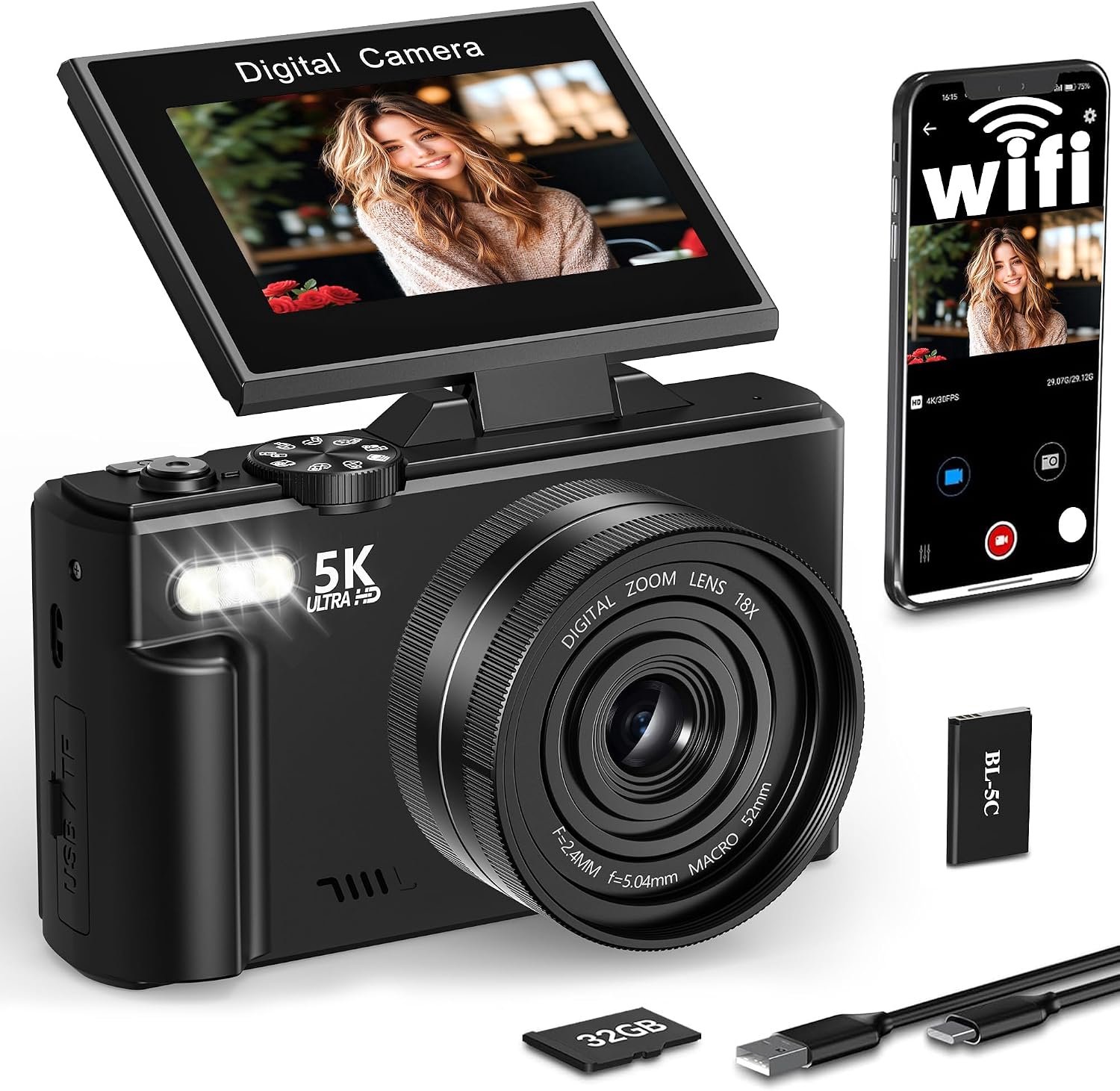 Camera 75MP, 18x zoom, 32GB geheugenkaart
