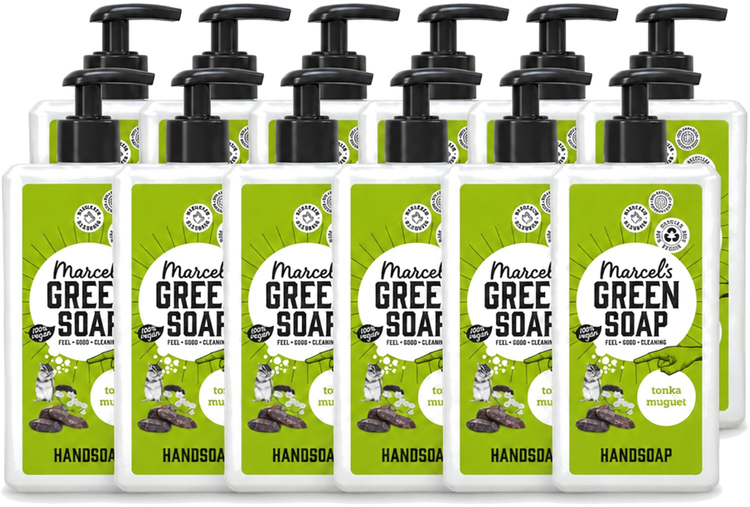 12 x Marcel's Green Soap - Handzeep - Tonka & Muguet - Zachte verzorging - 500 ml - Voordeelverpakking - 12 stuks