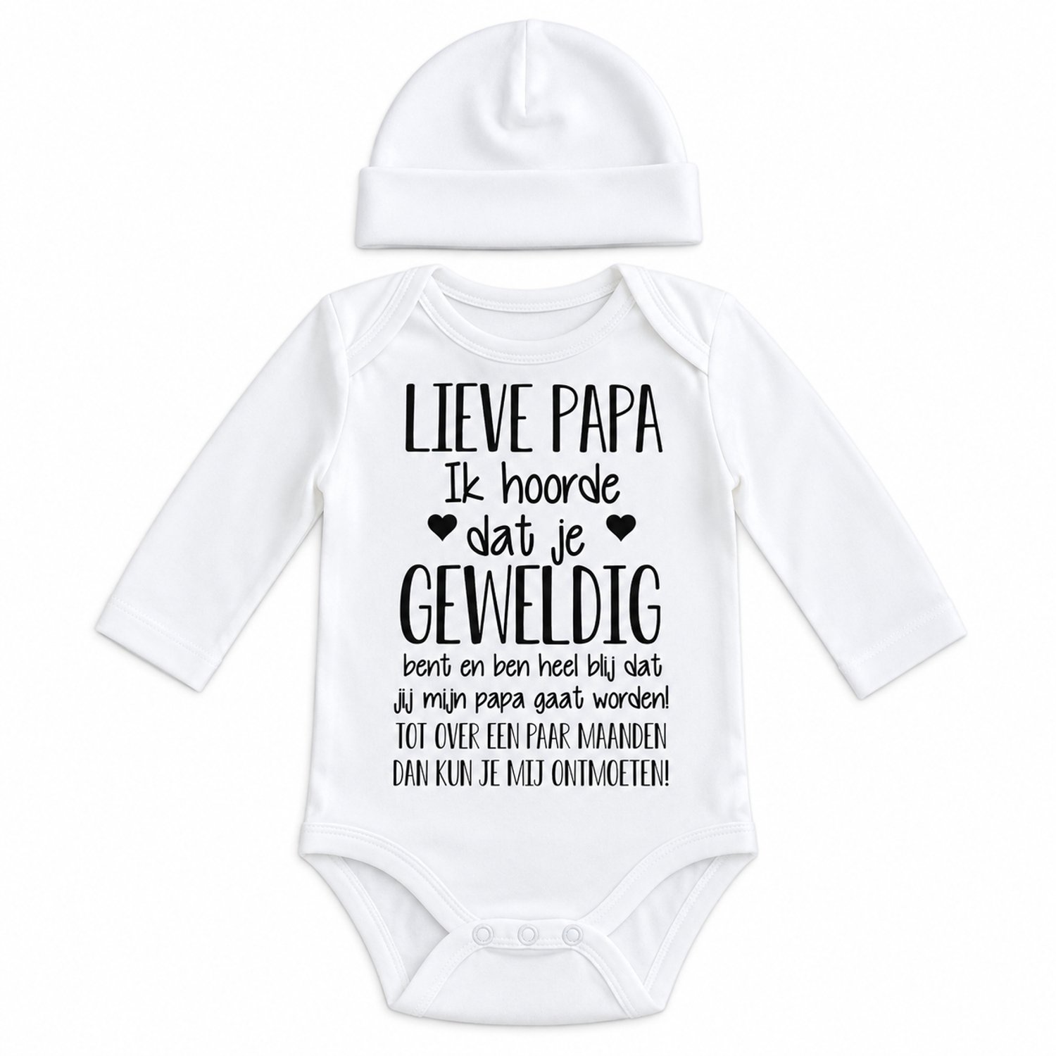 Baby cadeau geboorte meisje jongen set met tekst kledingset Bodysuit en muts |Kraamkado | Gift Set | rompertje Lieve papa ik ben heel blij dat je mijn gaat worden aanstaande aankondiging bekendmaking zwangerschap – foto 4