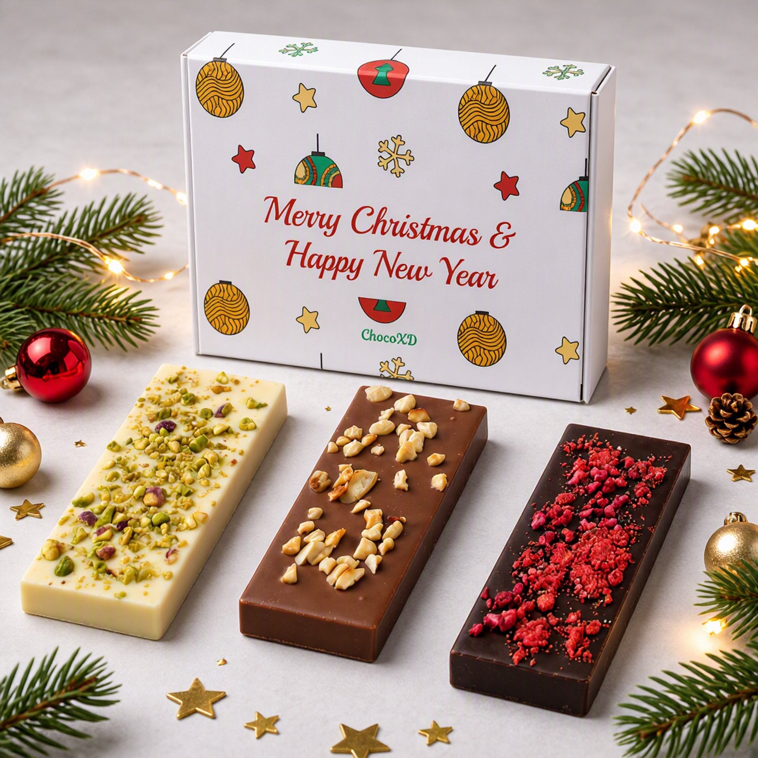 Kerst Chocolade - Set van 2 chocolade dozen - Christmas chocolate gift - Kerst- en nieuwjaarscadeau - Fairtrade Chocolade - Brievenbuspakket - Handgemaakte chocolade – foto 4