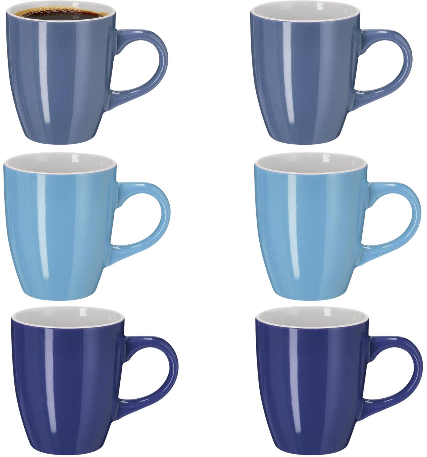 Bellatio Design Koffiekopjes Nautic Glaze - 6x stuks - Keramiek - blauwtinten - 350 ml - 10 cm