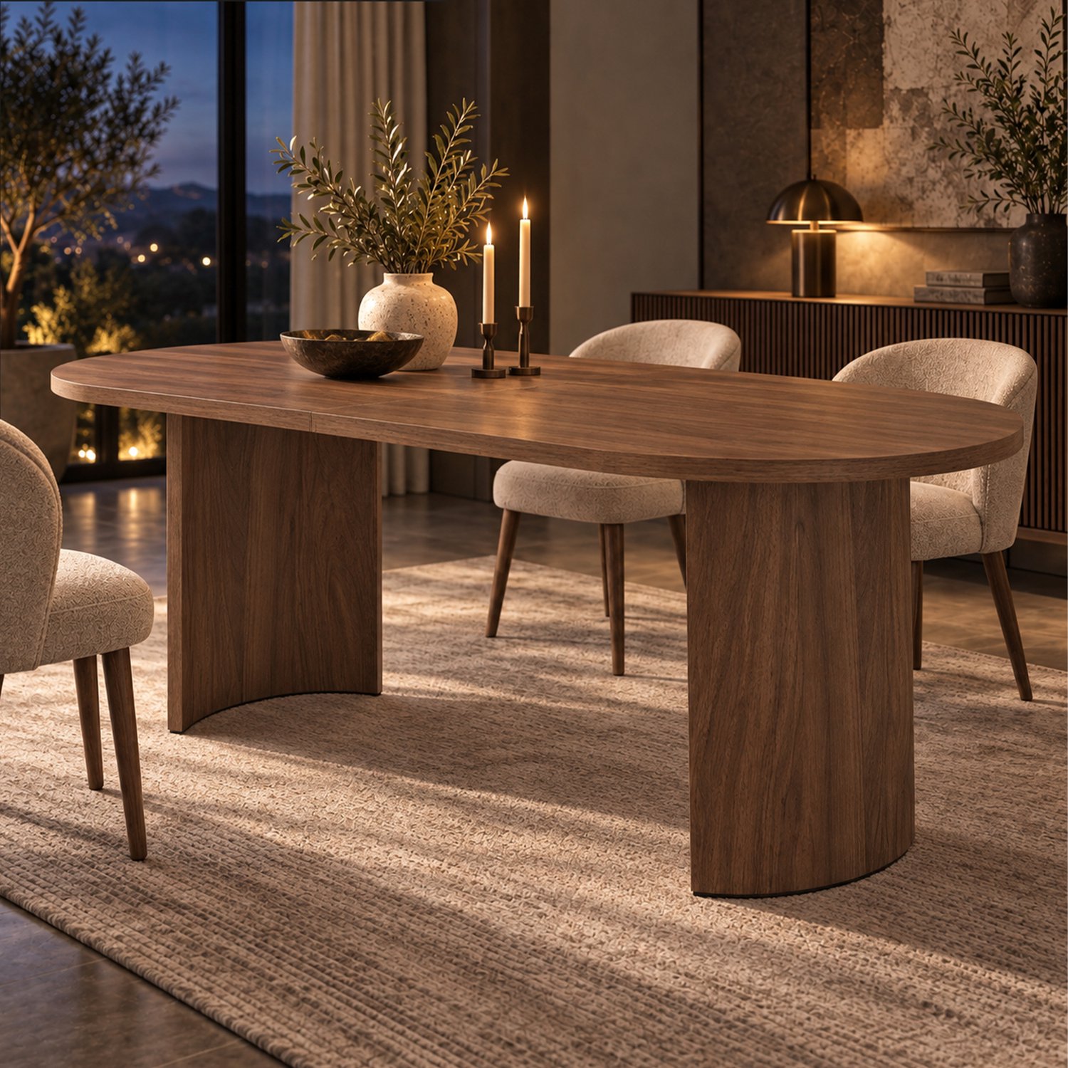 FloraGrace Eettafel - Afgeronde Ovale Tafel Voor 6 Tot 8 Personen - Moderne Eetkamer - MDF - 200 x 90 x 75 cm - Walnootkleur
