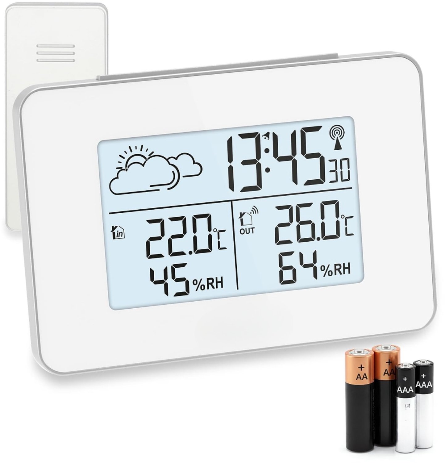 Weerstations - Weerstation Met Buitensensor - Weerstation Met Buitensensor - Weerstation Draadloos Binnen Buiten - Weerstation Binnen en Buiten - Wit -13 cm x 9 cm x 4 cm